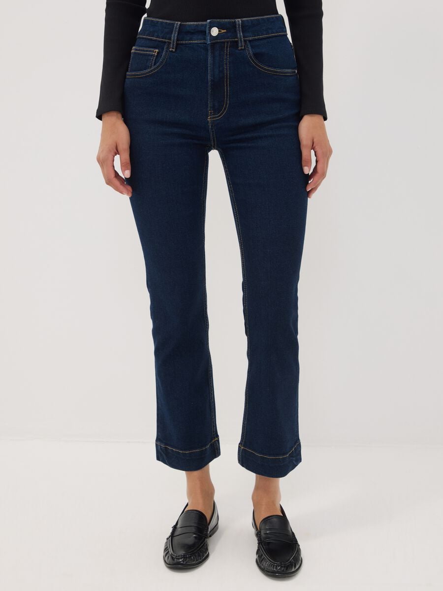 Blue denim cropped slim-fit jeans in stretch cotton and viscose_1