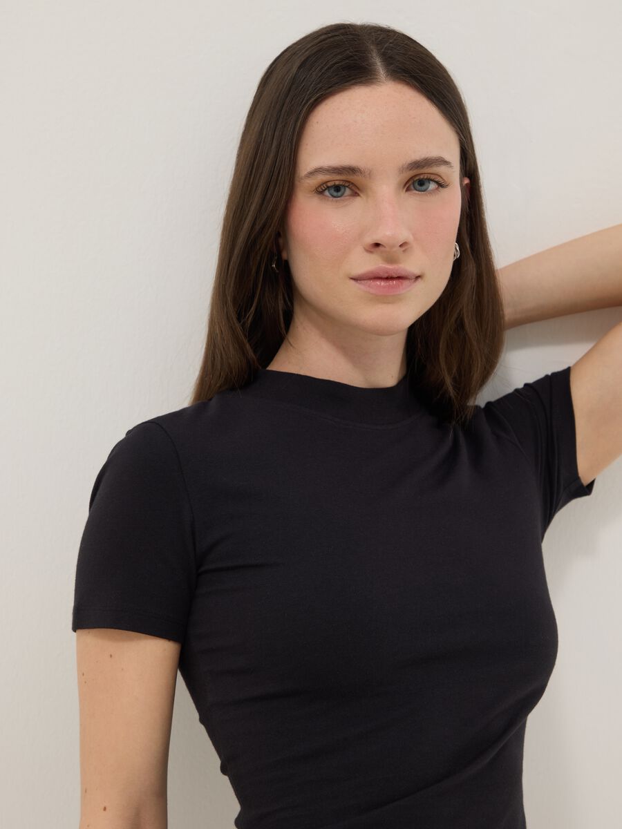 Black Slim Fit Stretch Cotton T-shirt_3