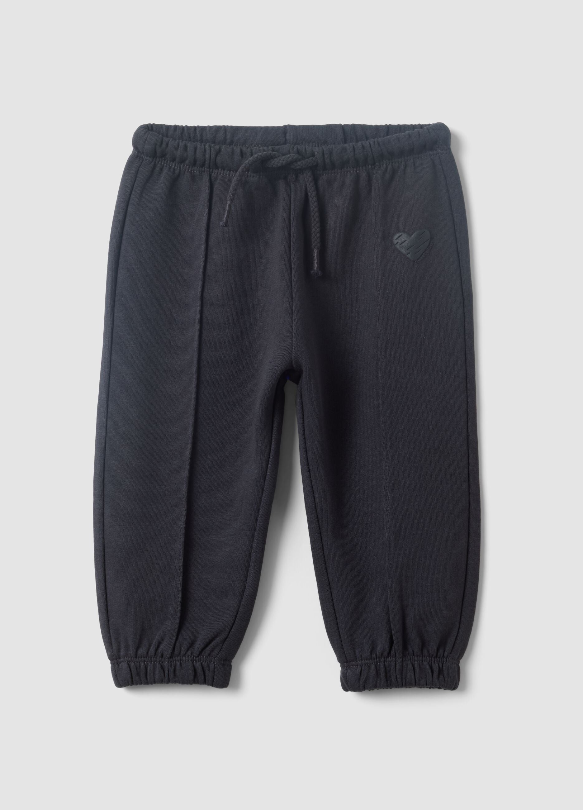Schwarze Jogginghose aus reiner Baumwolle mit Herzdetail, Comfort Fit f&uuml;r Baby-M&auml;dchen