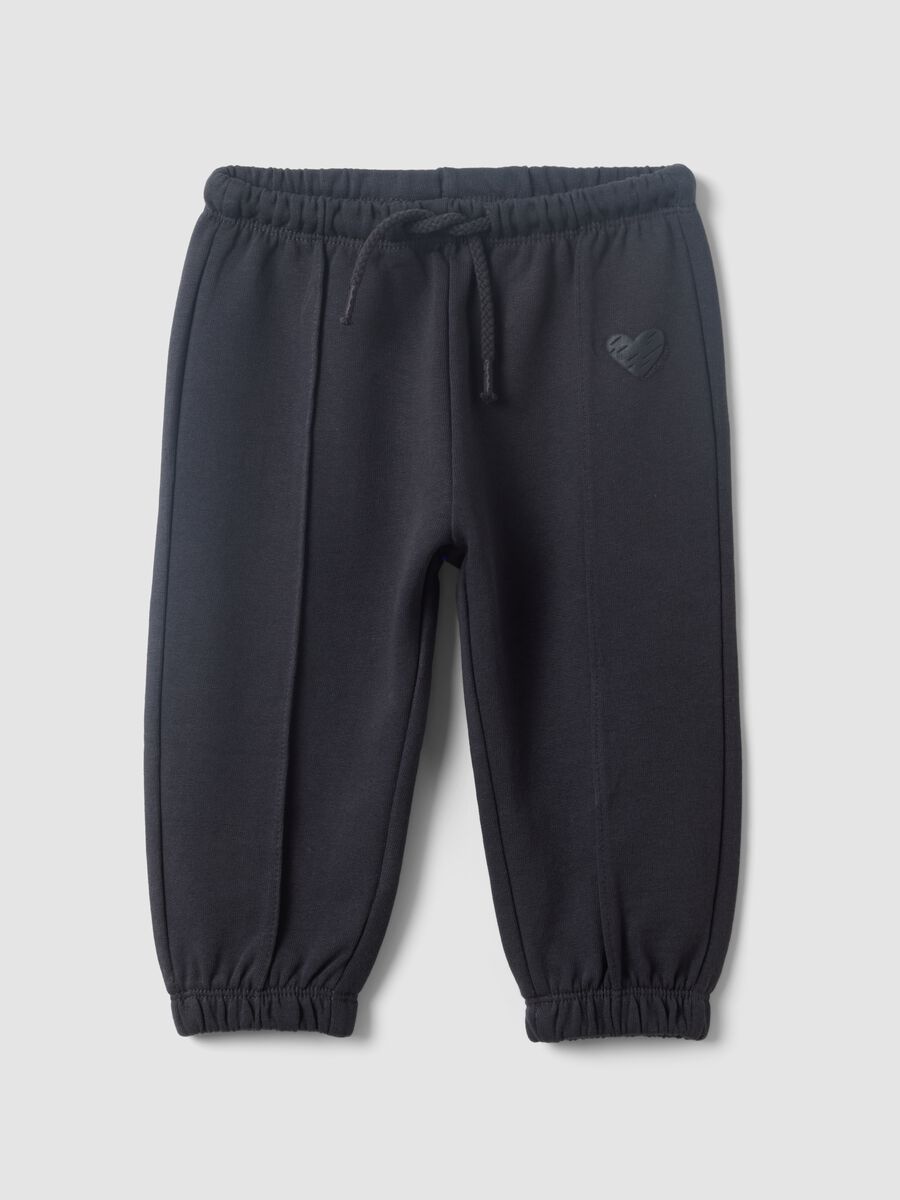 Schwarze Jogginghose aus reiner Baumwolle mit Herzdetail, Comfort Fit f&uuml;r Baby-M&auml;dchen_0