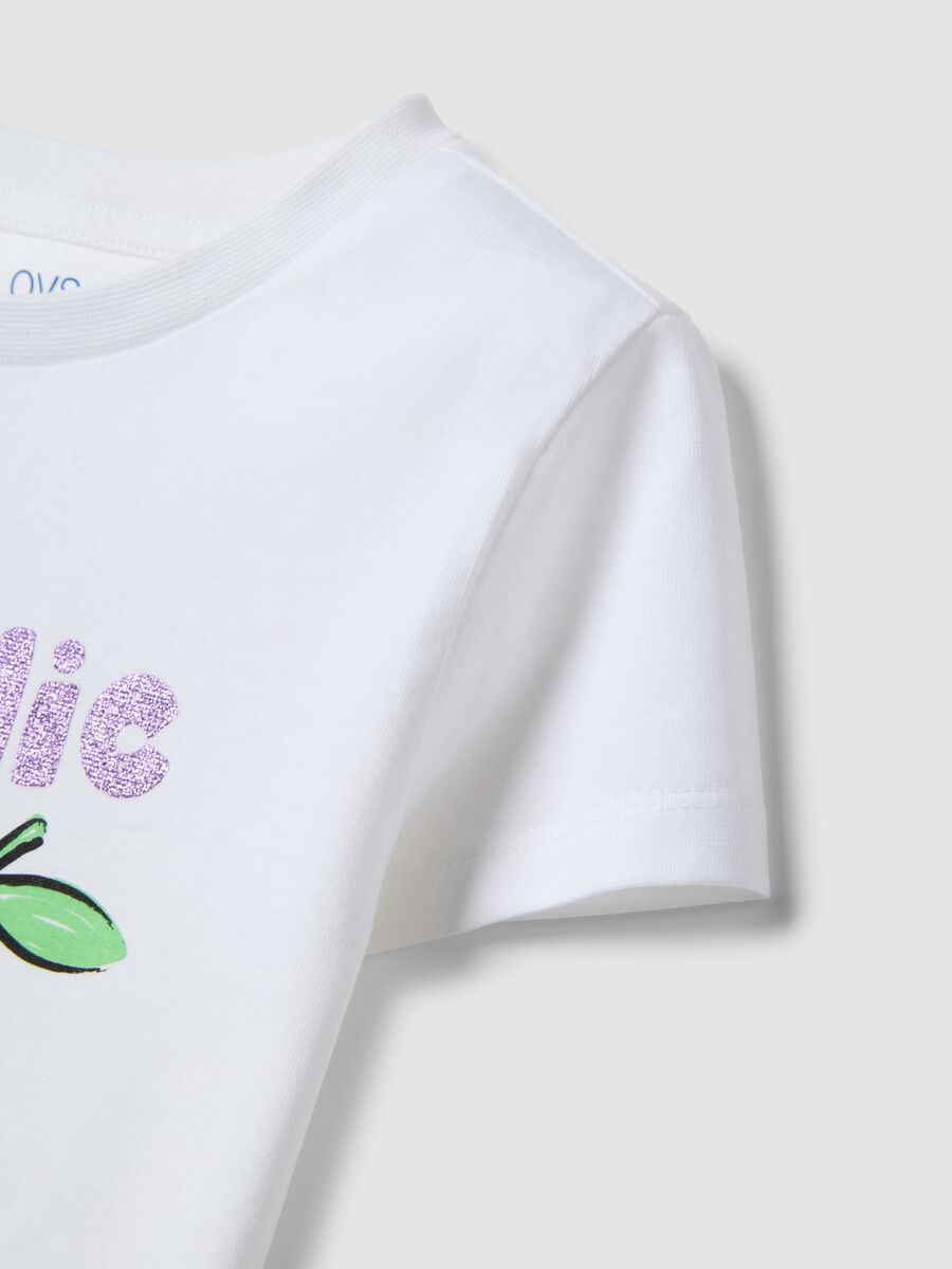 Girls' white pure cotton T-shirt with fruit print, regular fit_2