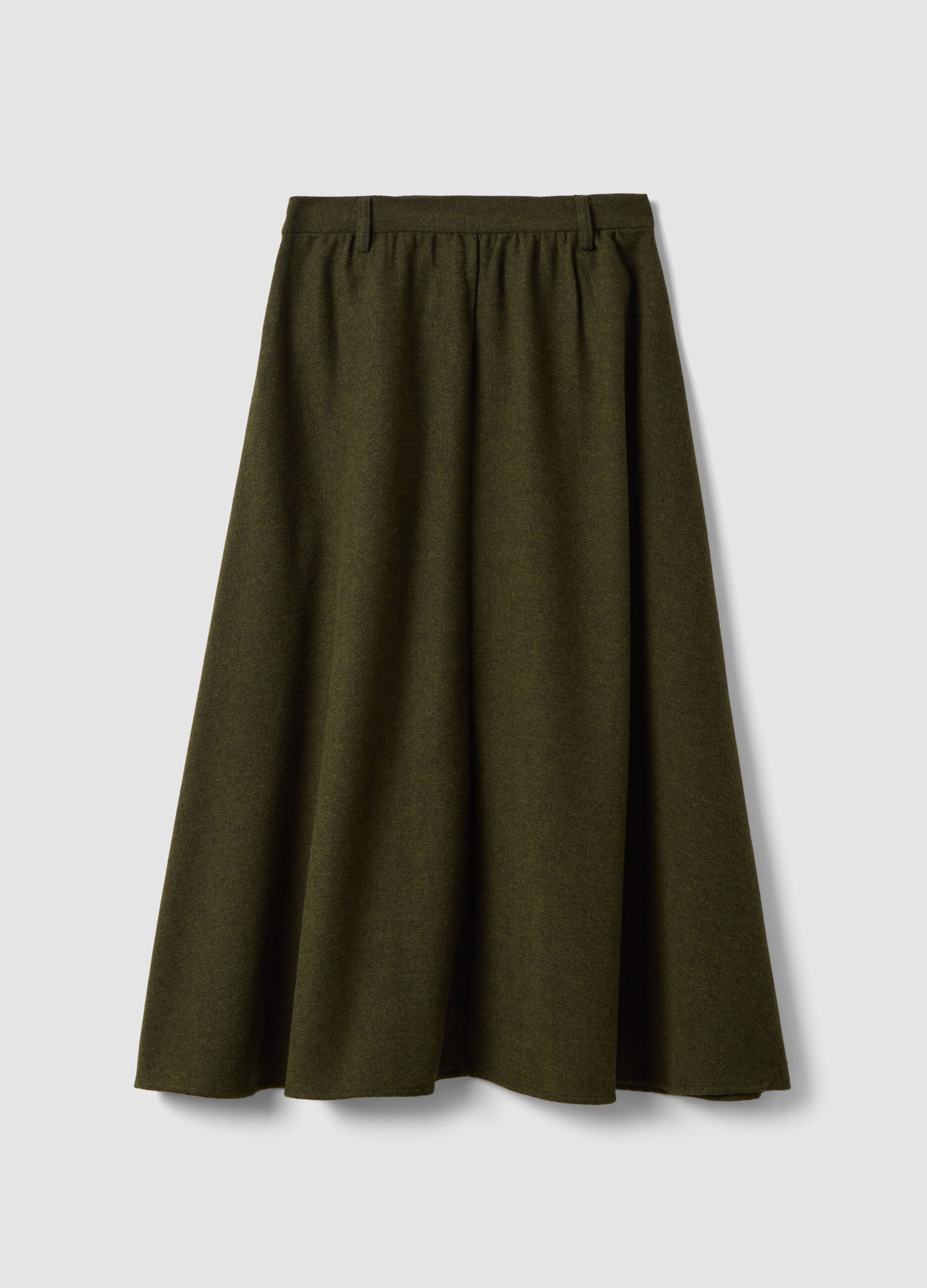 Green wool-blend midi skirt
