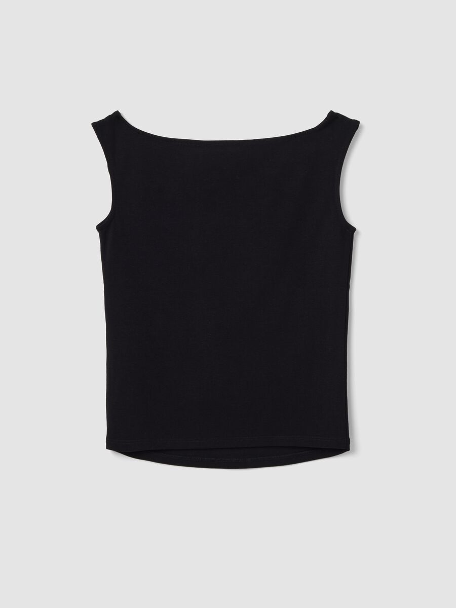 Black stretch cotton top with metal eyelets, regular fit_6