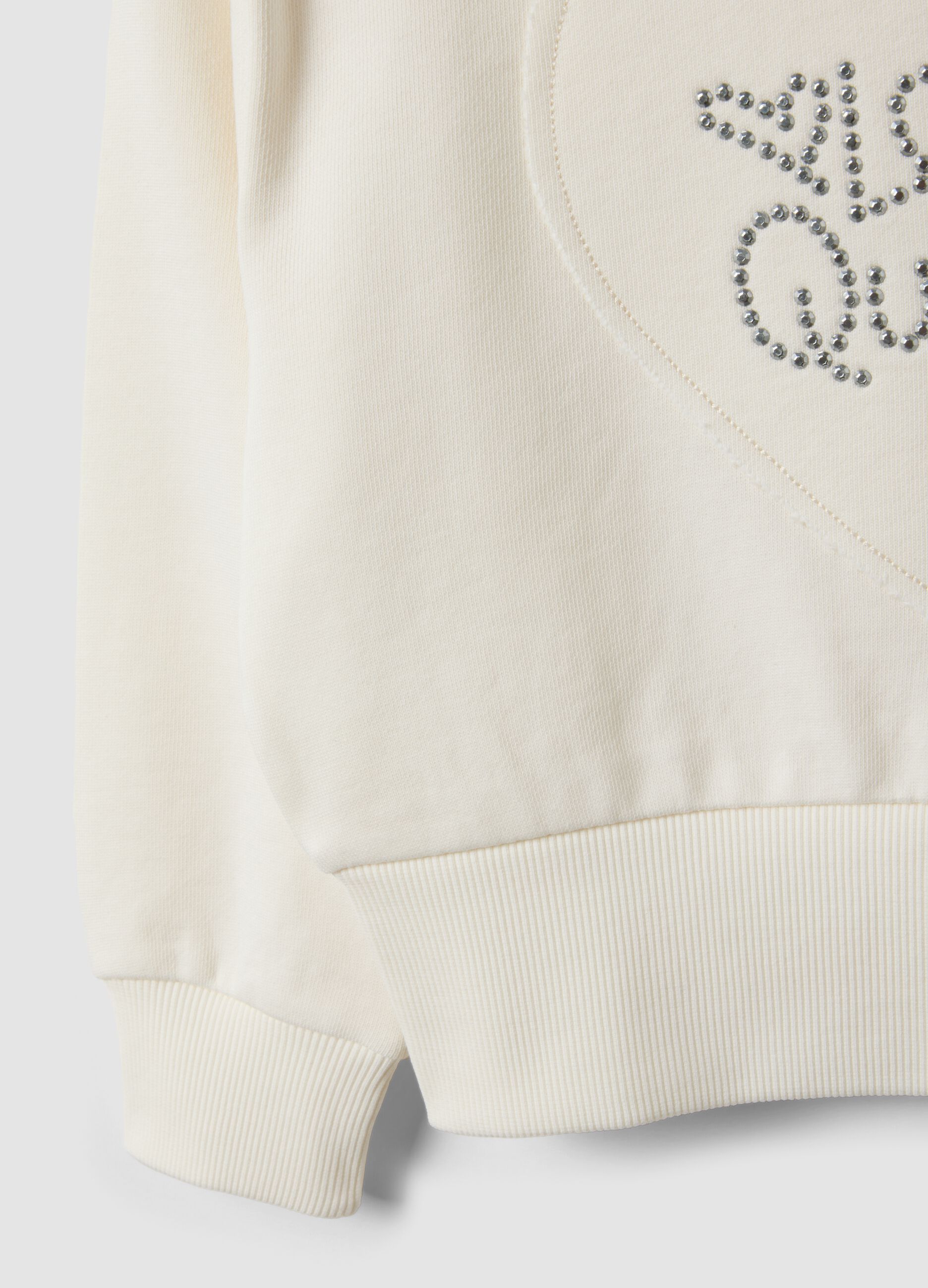 Sweat blanc en pur coton avec inscription en strass et c&oelig;ur brod&eacute; pour fille