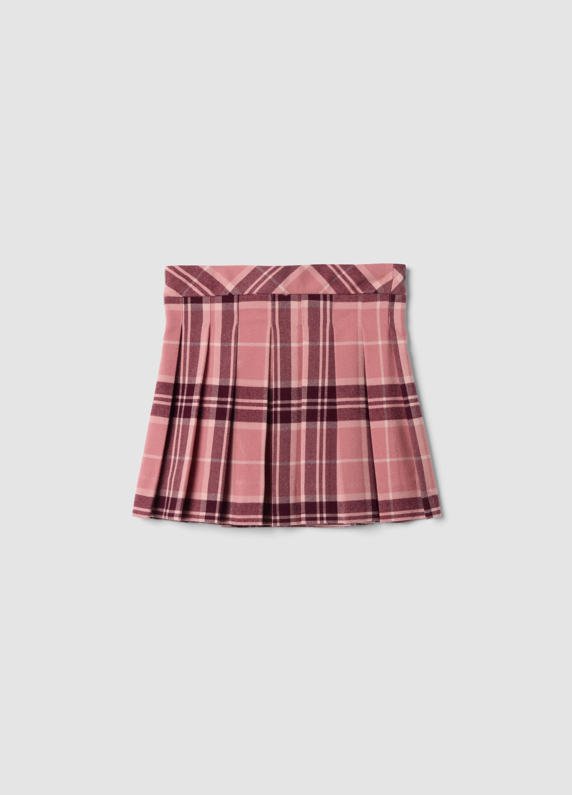 Pink and Purple Checked Stretch Viscose Skirt