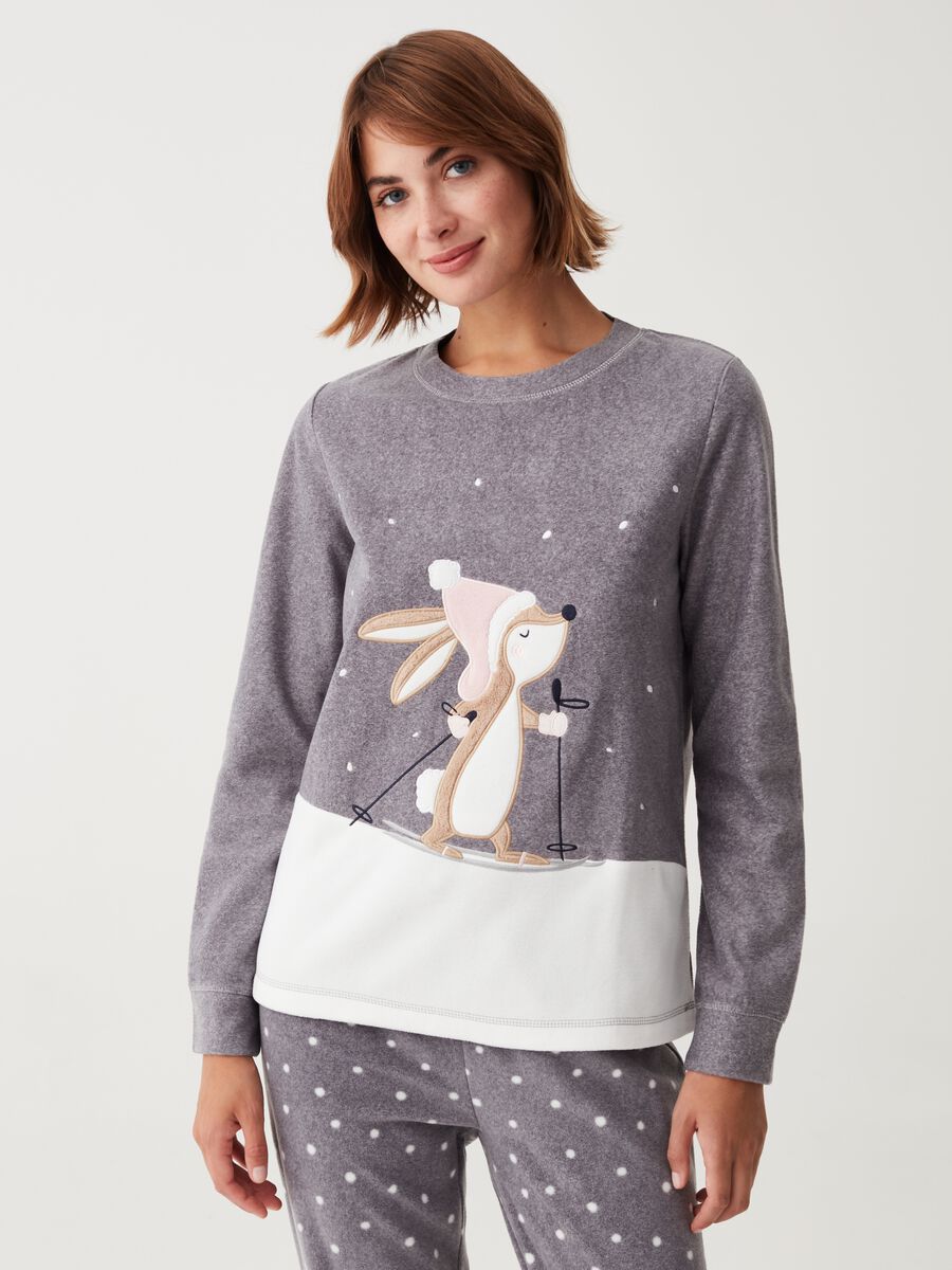 Pijama de tejido polar con bordado zorro navideño_1