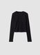T-shirt nera in cotone elasticizzato con collo a costine slim fit_0