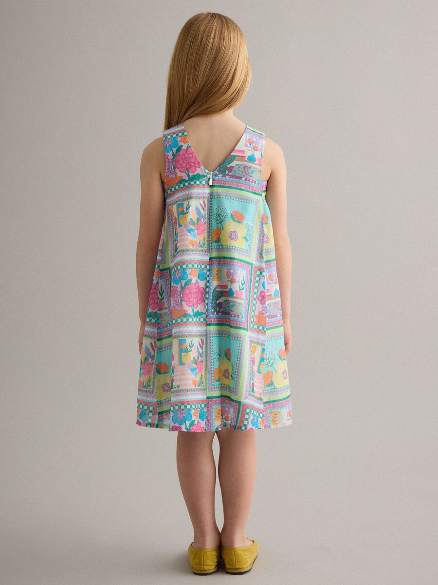 Multicolour pure cotton sleeveless dress for girls with flowers_2