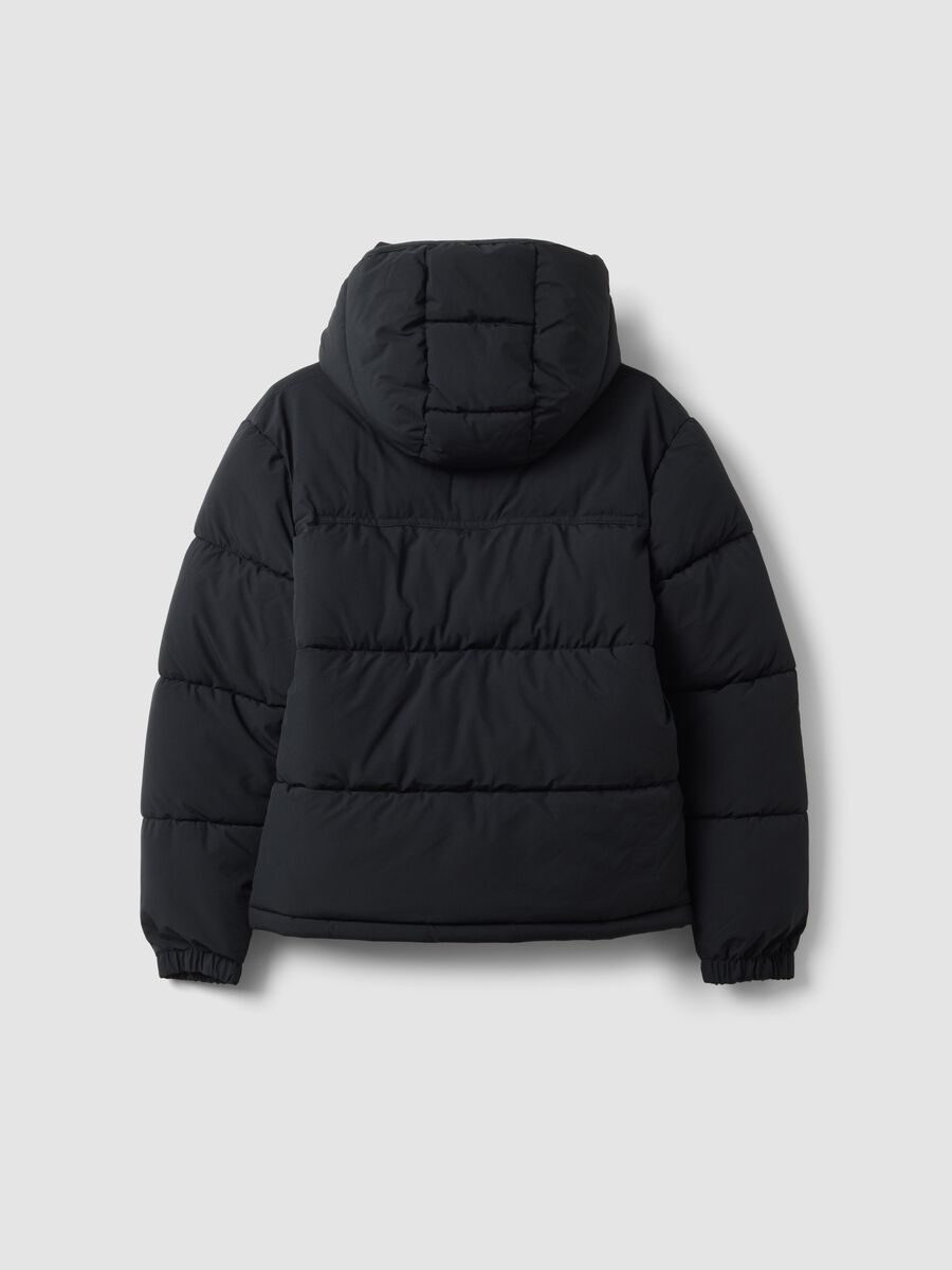 Black padded hooded jacket with water-resistant zip, oversized fit_2