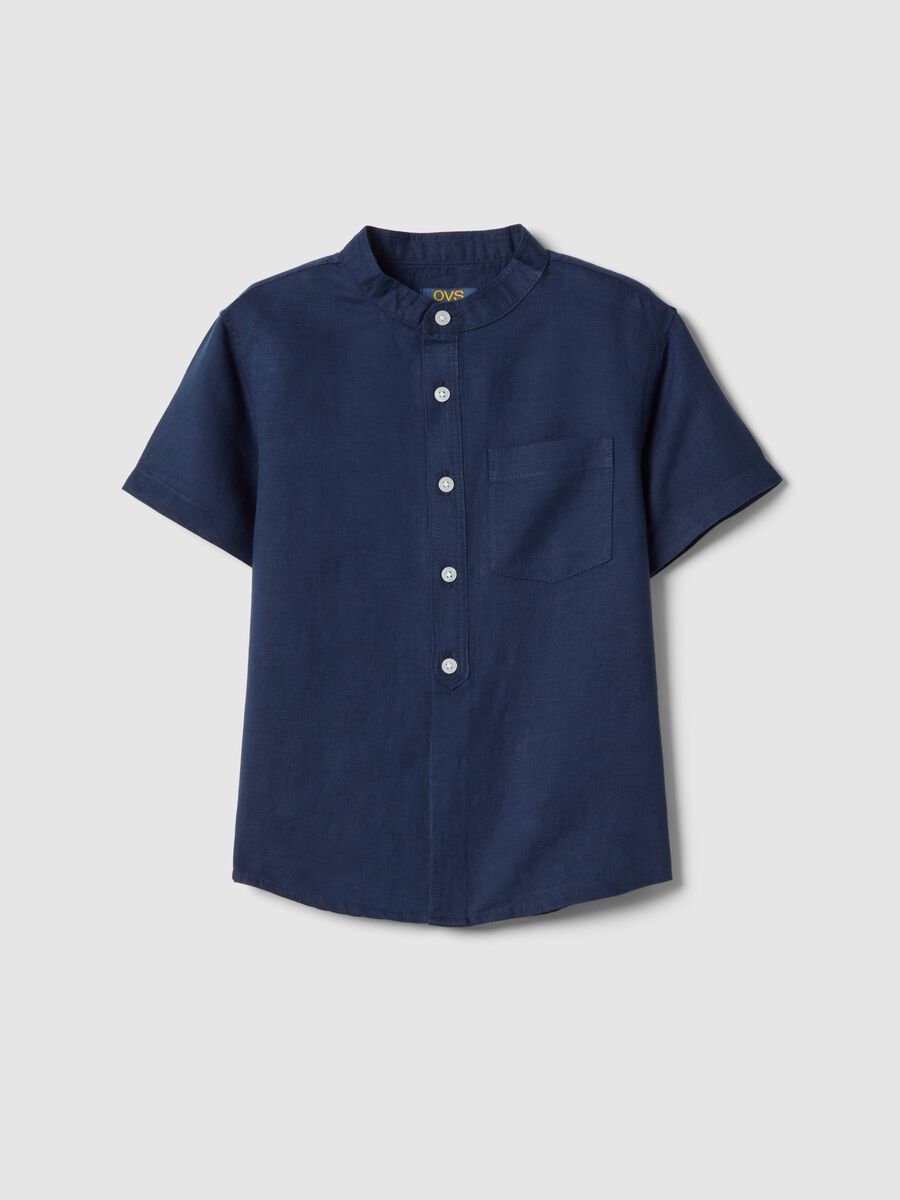 Boys' regular fit blue linen-cotton blend shirt_0