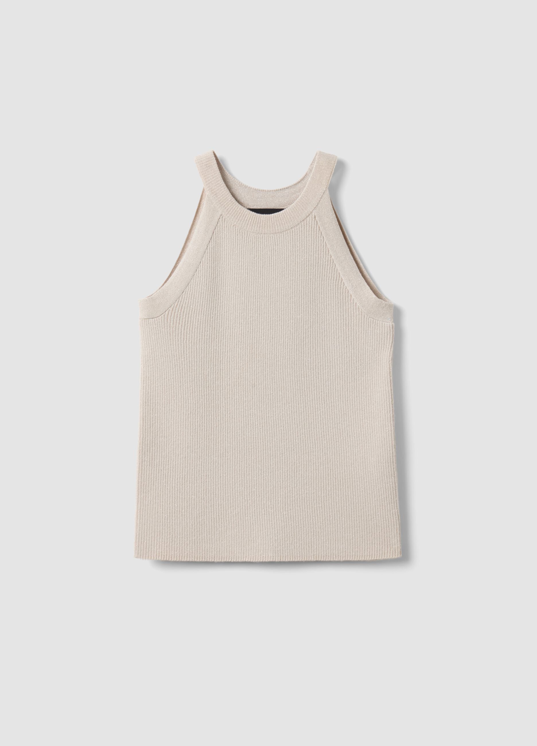 Fitted tank top in beige viscose blend