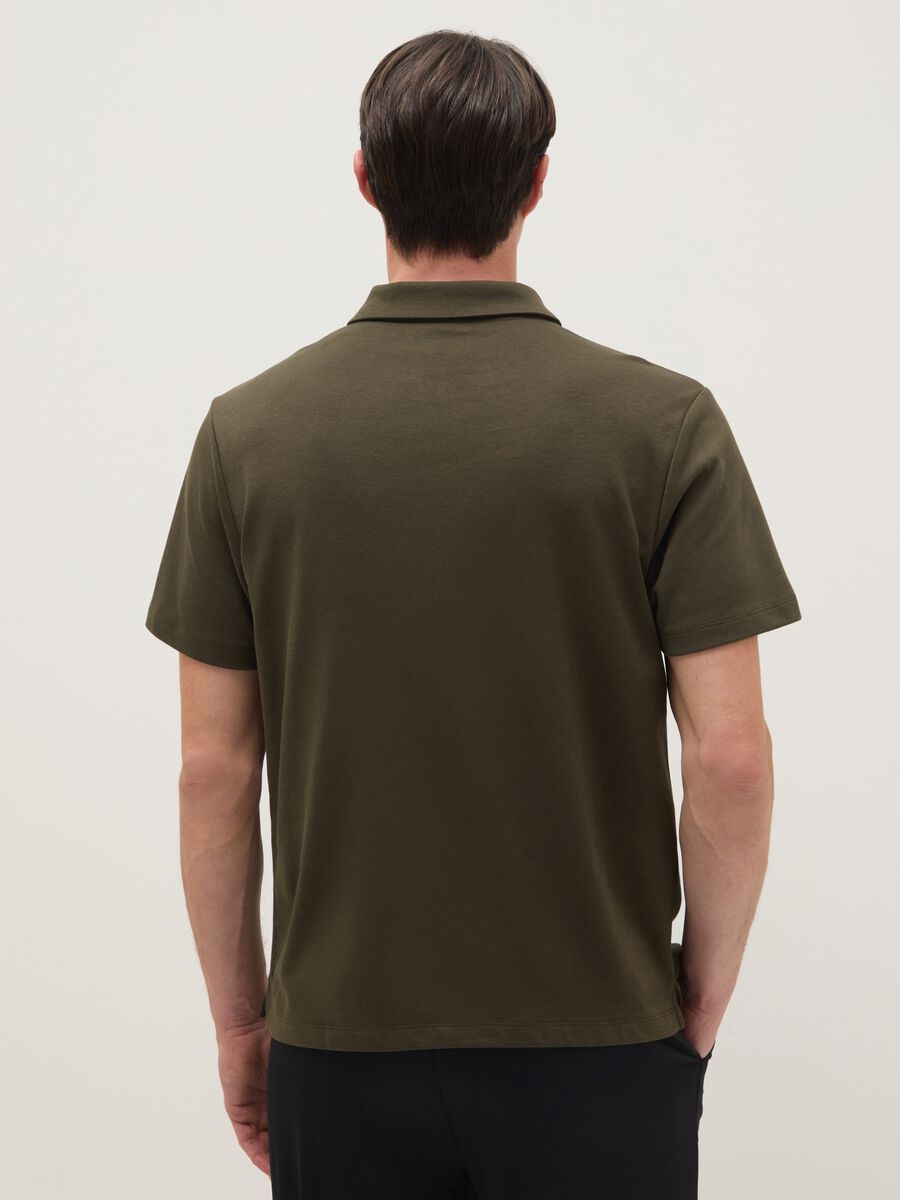 Green short-sleeved cotton blend polo shirt, regular fit_2