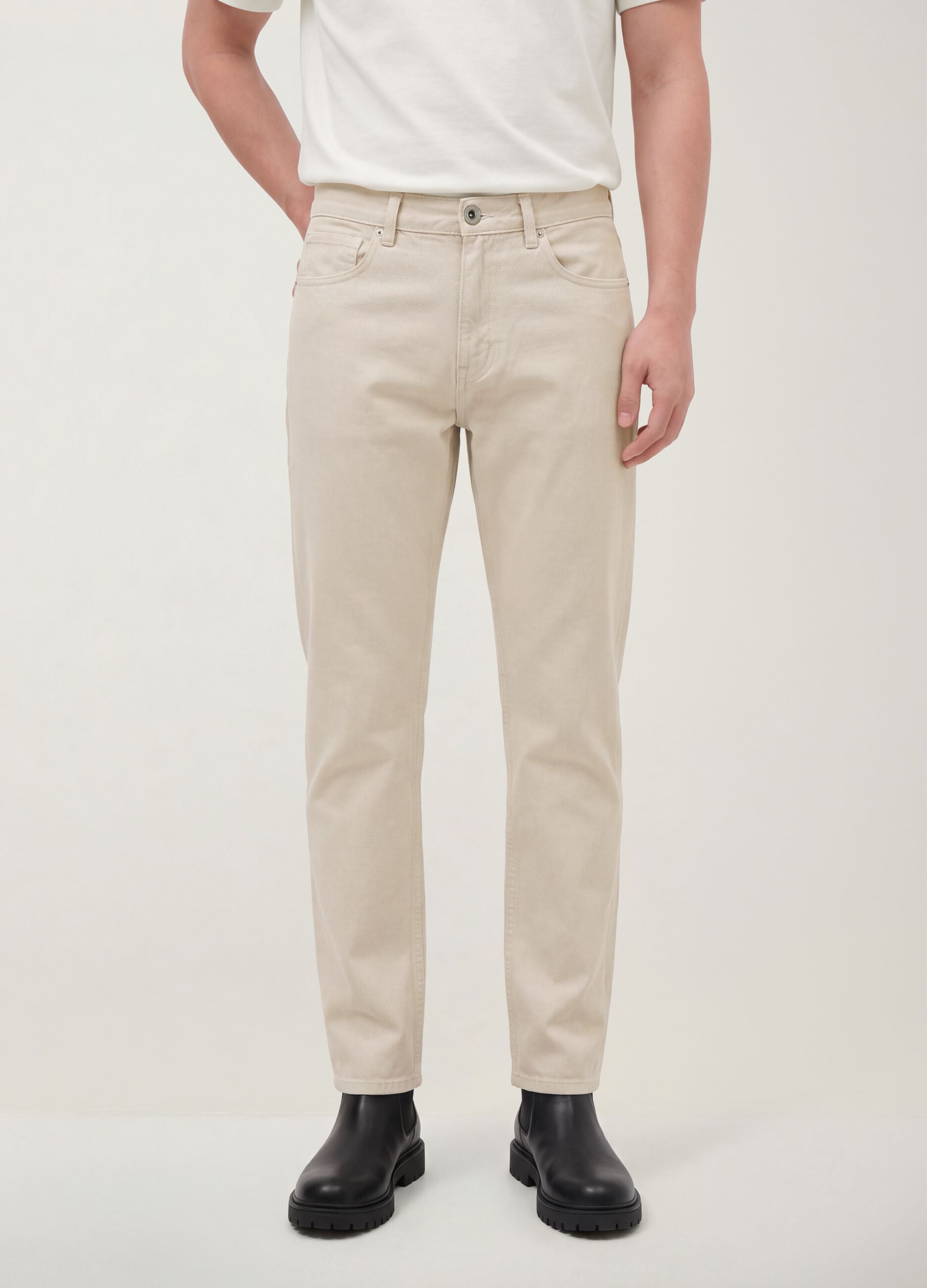 Beige Straight-Fit-Jeans aus reinem Baumwolltwill