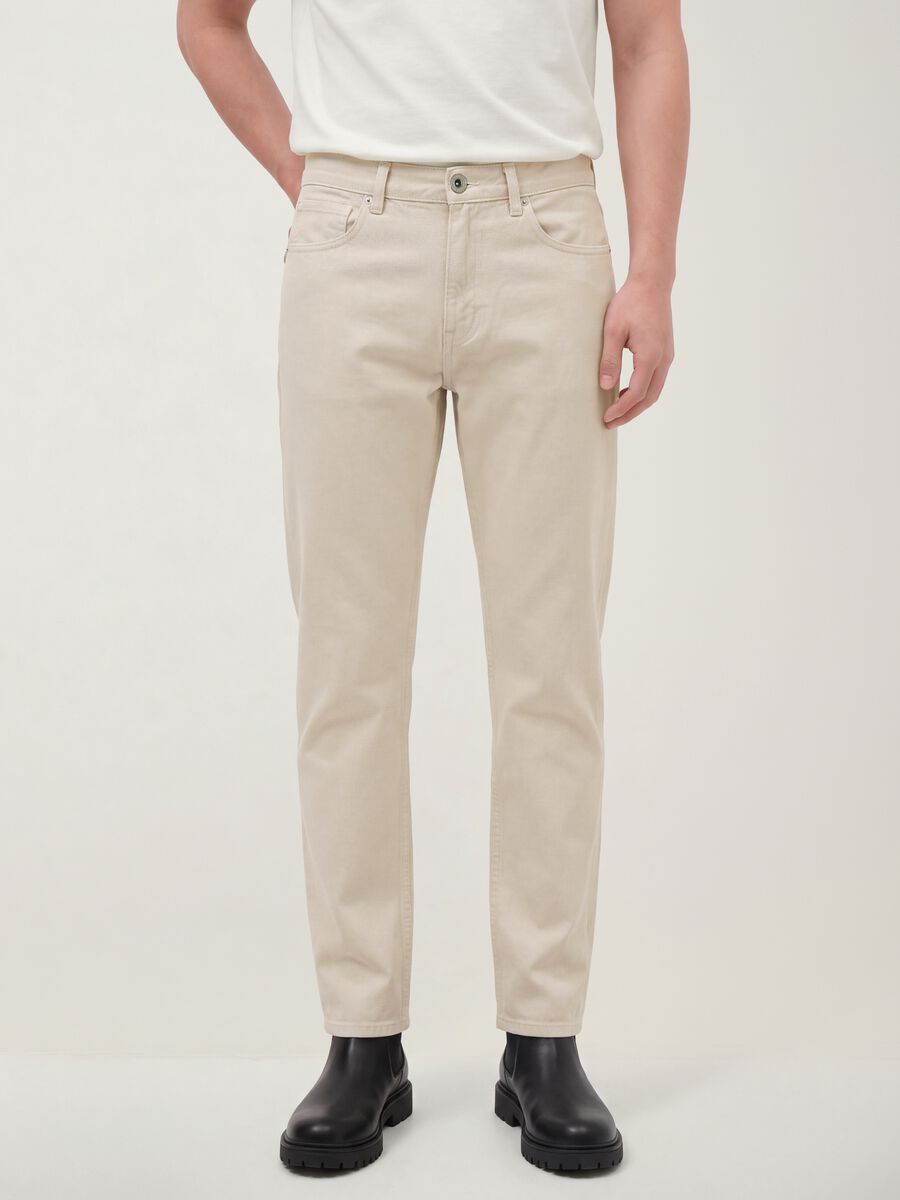 Beige straight-fit jeans in pure cotton twill_1