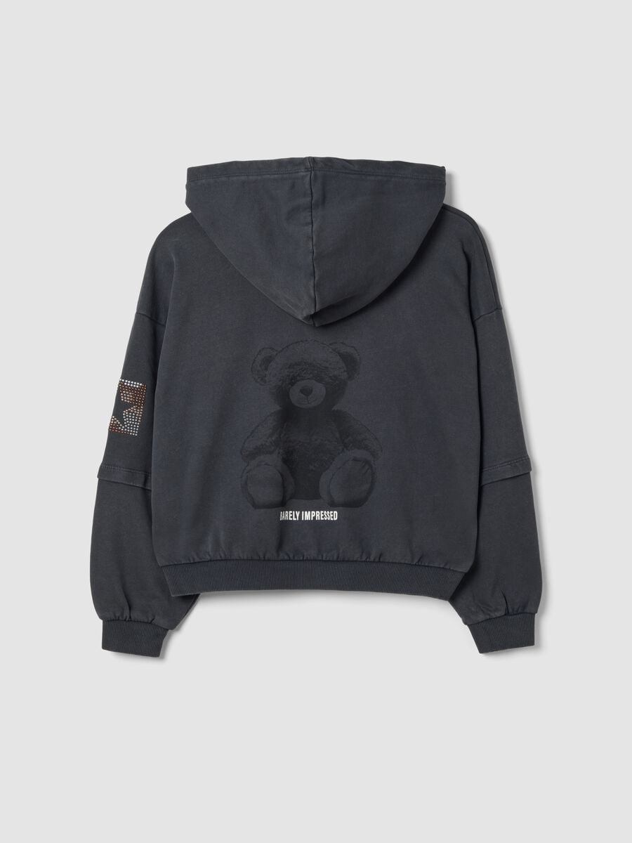 Dunkelgrauer Hoodie aus reiner Baumwolle mit Oversize-Passform und Teddy-Print_1