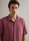 Regular fit pink short sleeve pure linen shirt with pocket_4