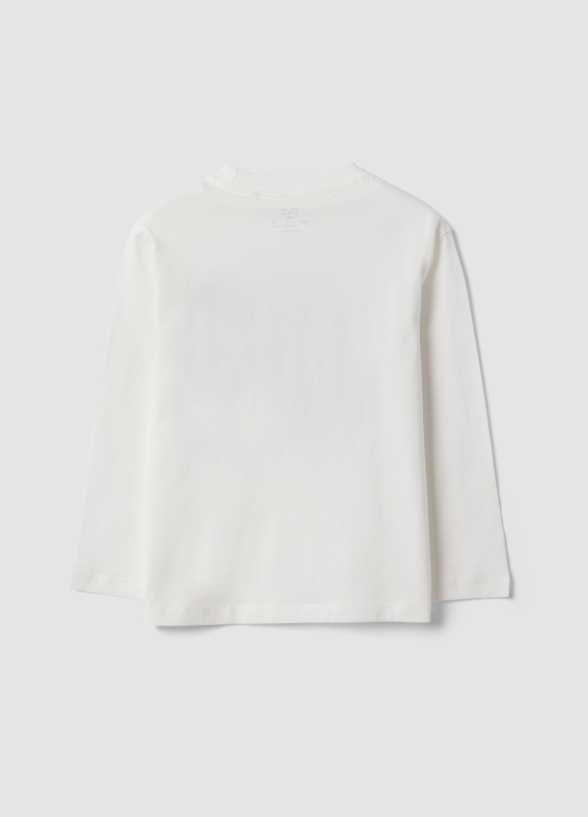 T-shirt bianca in puro cotone a girocollo con stampa skater per bambino