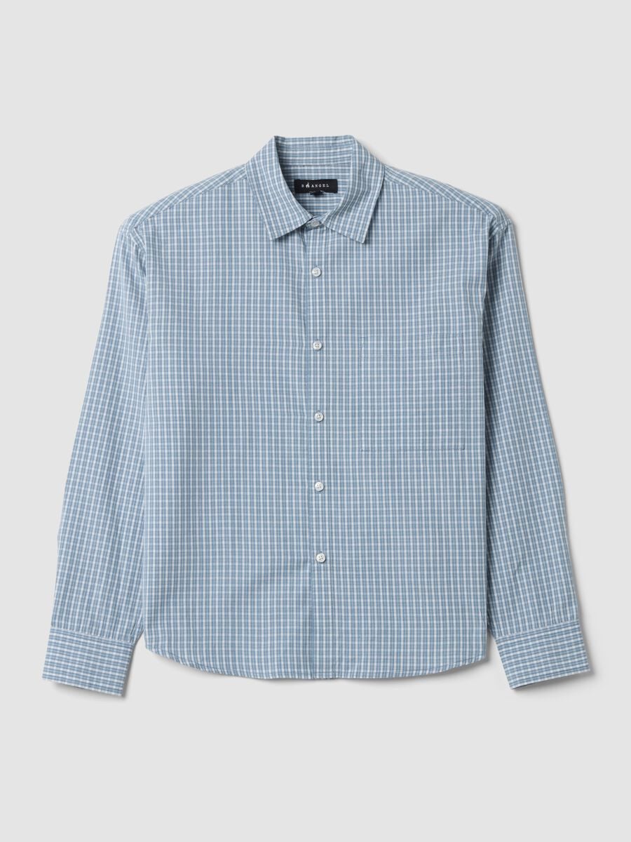 Blue checked pure cotton poplin shirt, cropped oversized fit_0
