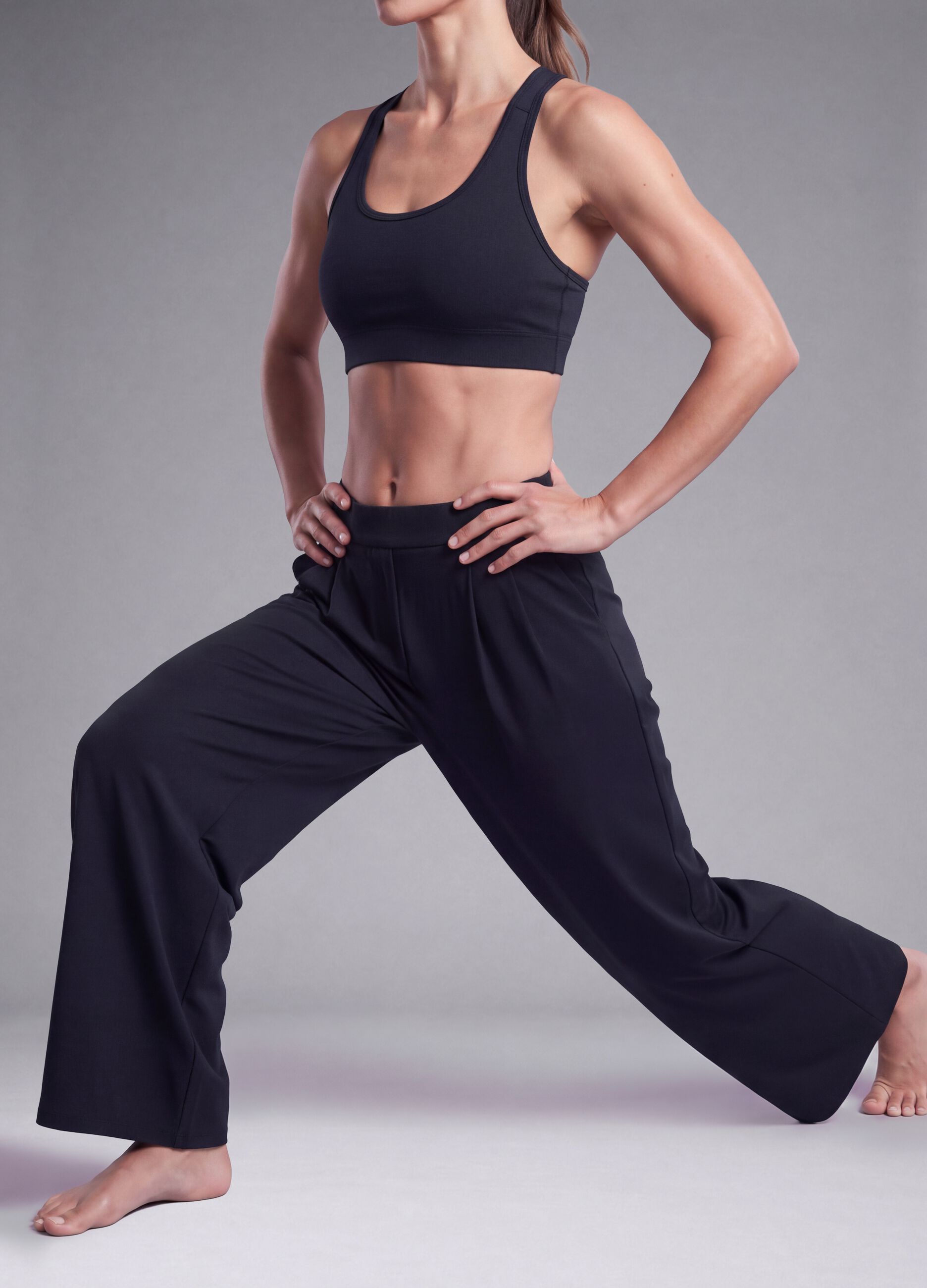 Blue stretch wide-leg trousers