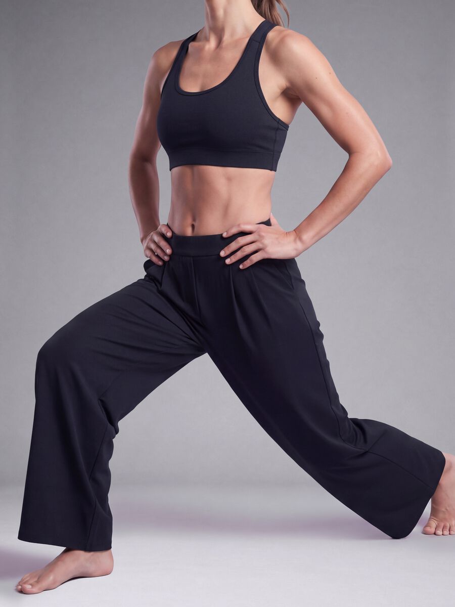 Blue stretch wide-leg trousers_1
