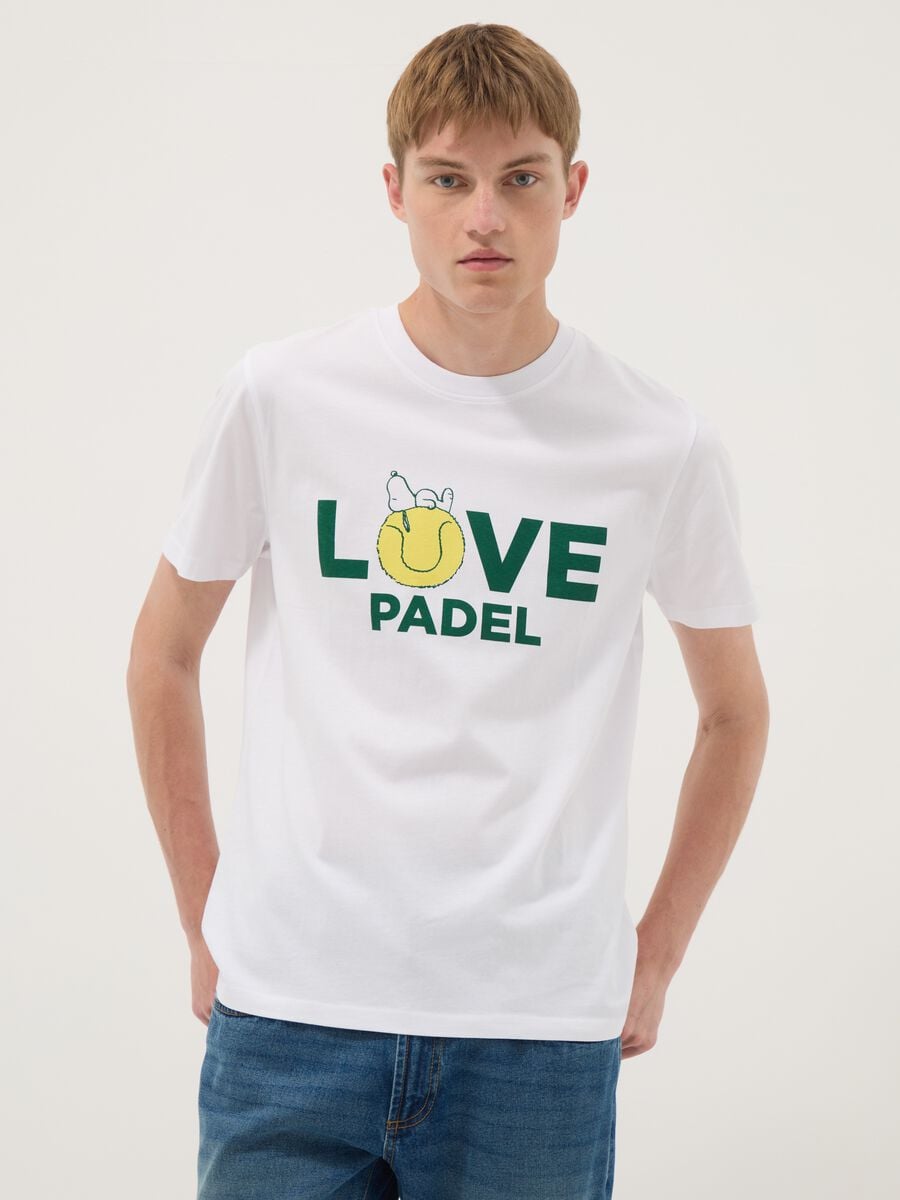 White pure cotton T-shirt with front print_0
