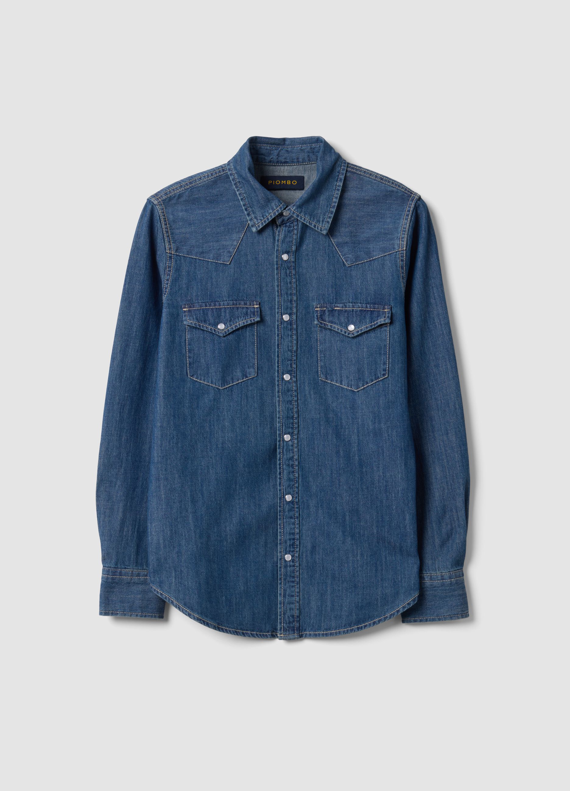 Blue pure cotton denim shirt, regular fit