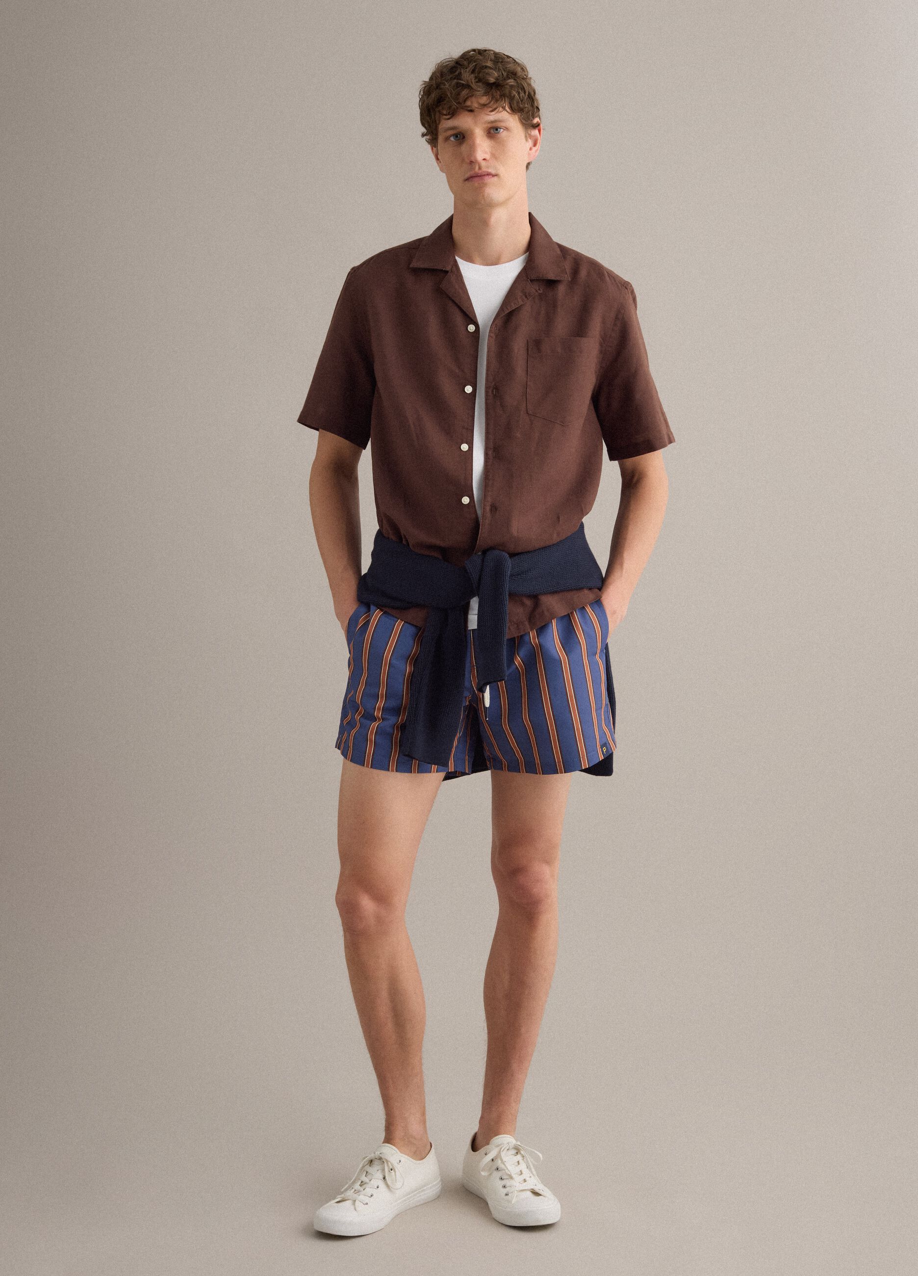 Blue striped swim shorts