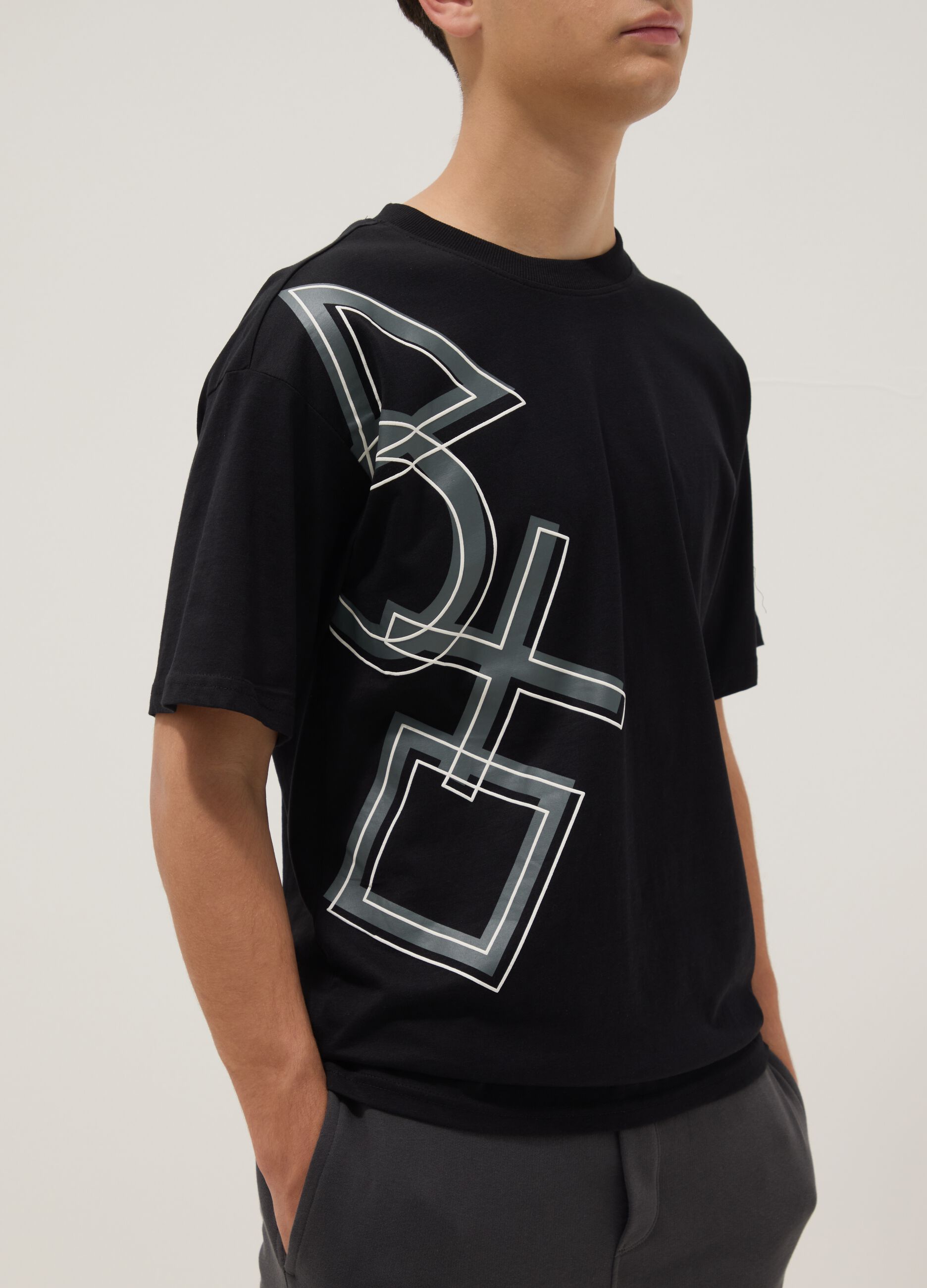 Schwarzes Jungen-T-Shirt aus 100 % Baumwolle mit PlayStation-Logo, Relaxed Fit