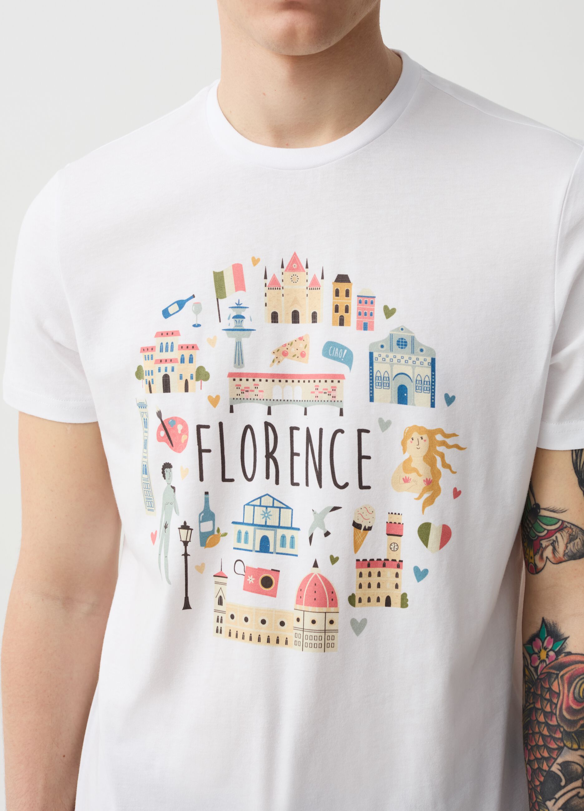 T-shirt in cotone con stampa Firenze