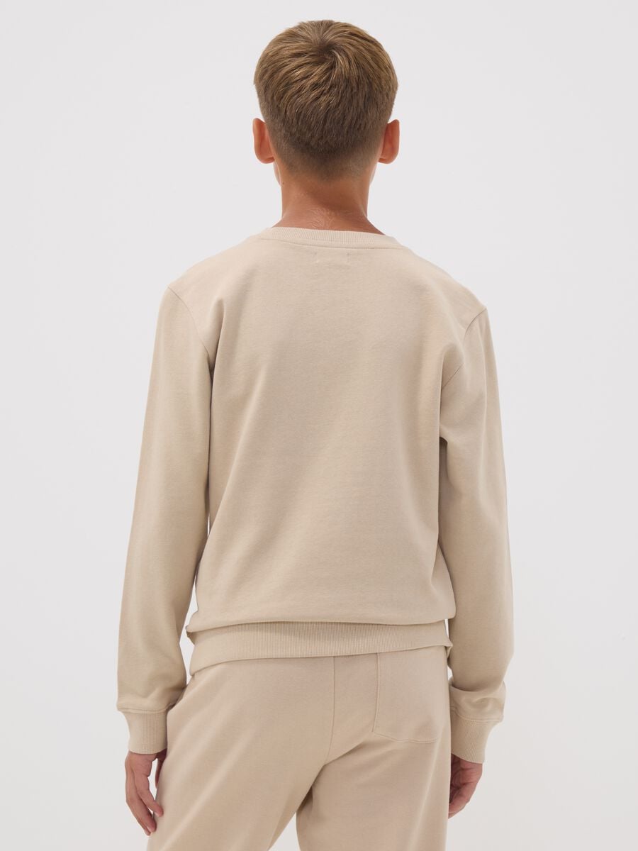 Beige pure organic cotton crew-neck sweatshirt with print for boys_2