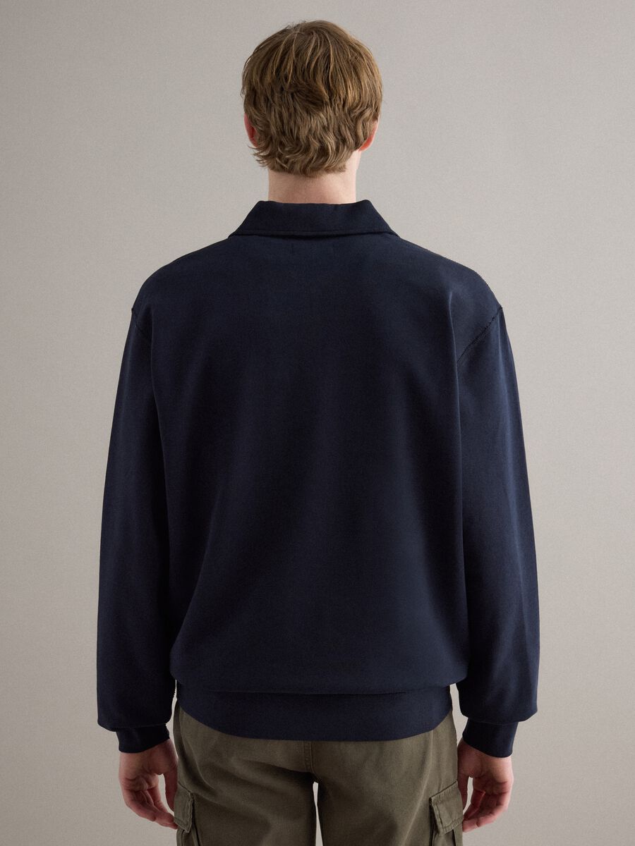 Blue Pure Cotton Regular Fit Sweatshirt with Half Zip and Collar_2