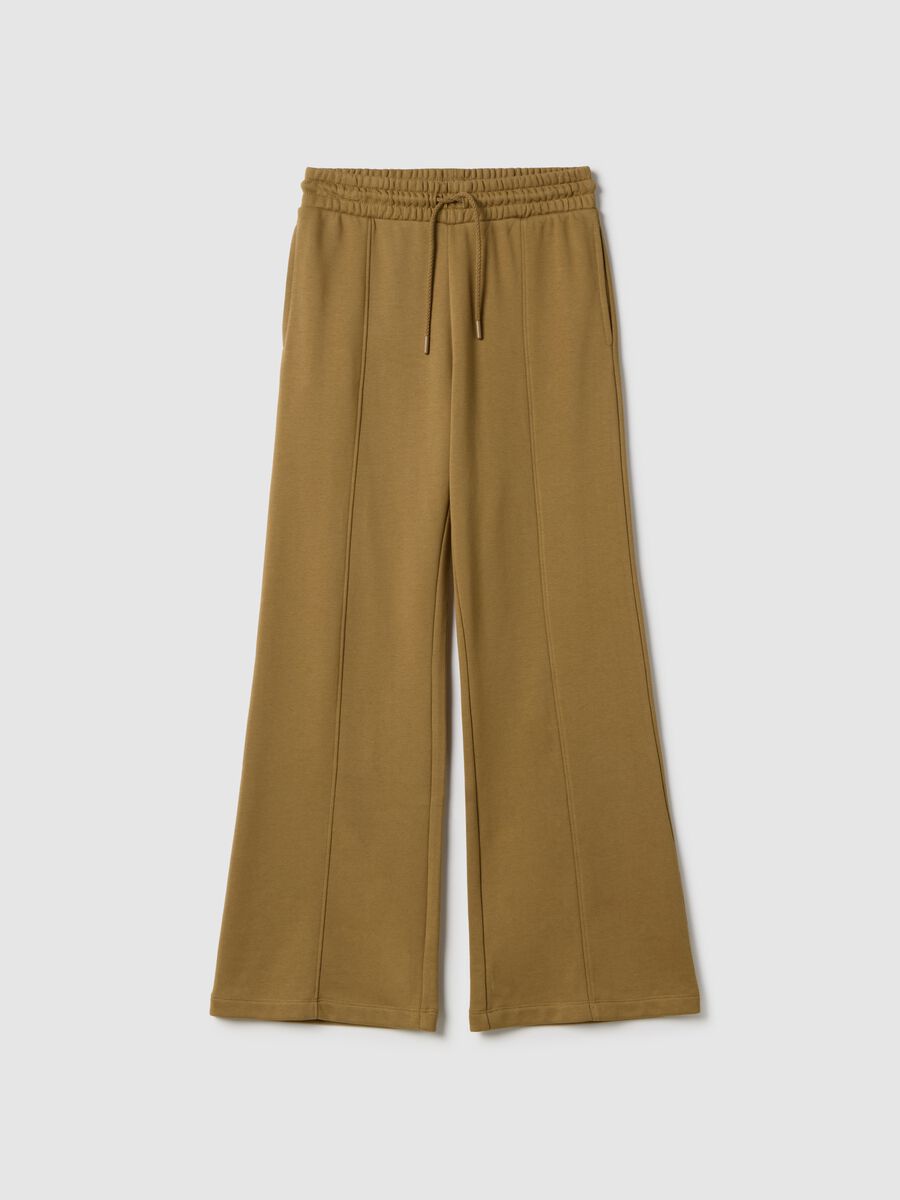 Brown cotton blend regular fit jogger trousers_4