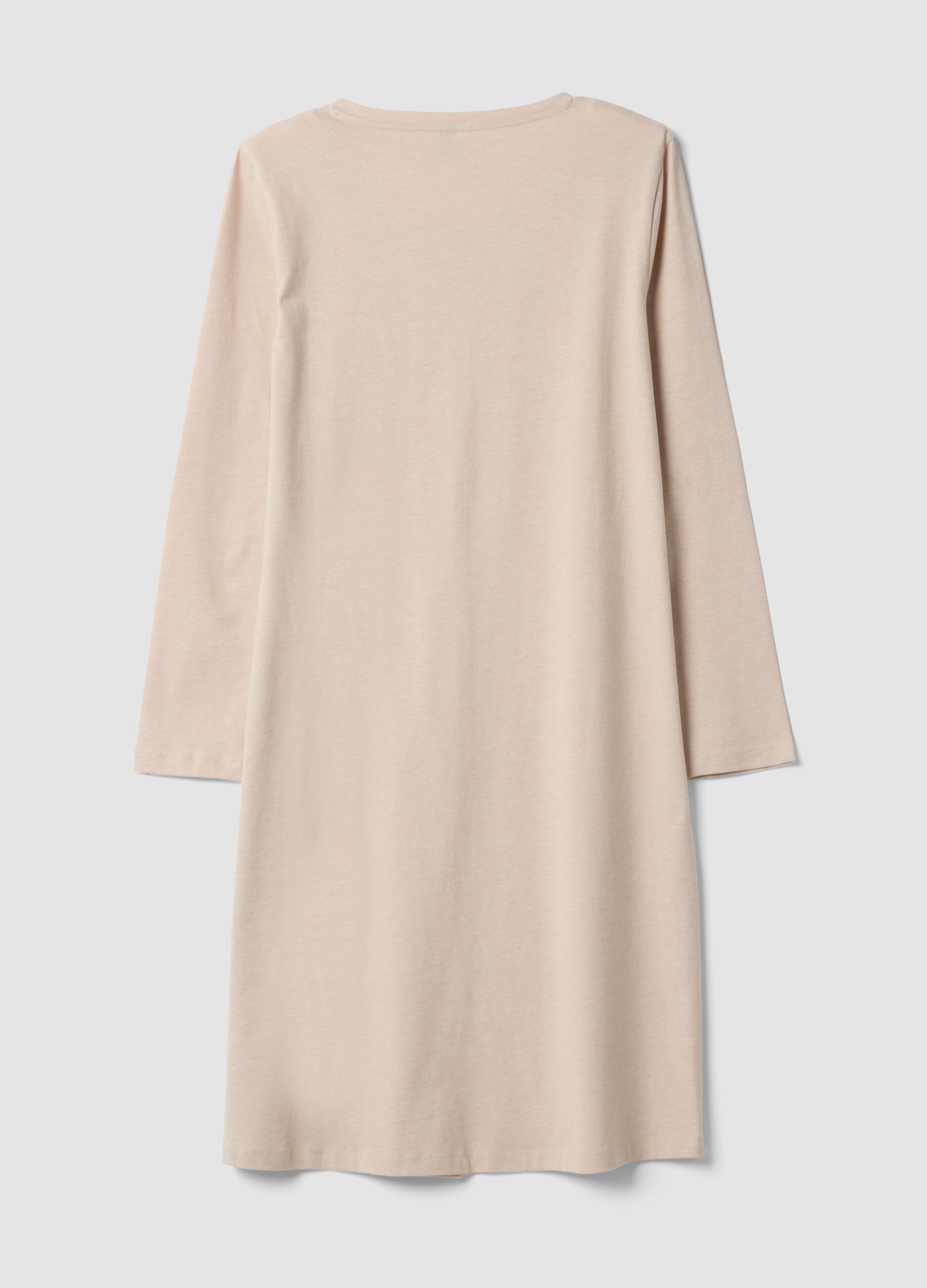 Beige organic cotton-blend jersey nightdress with crew neck