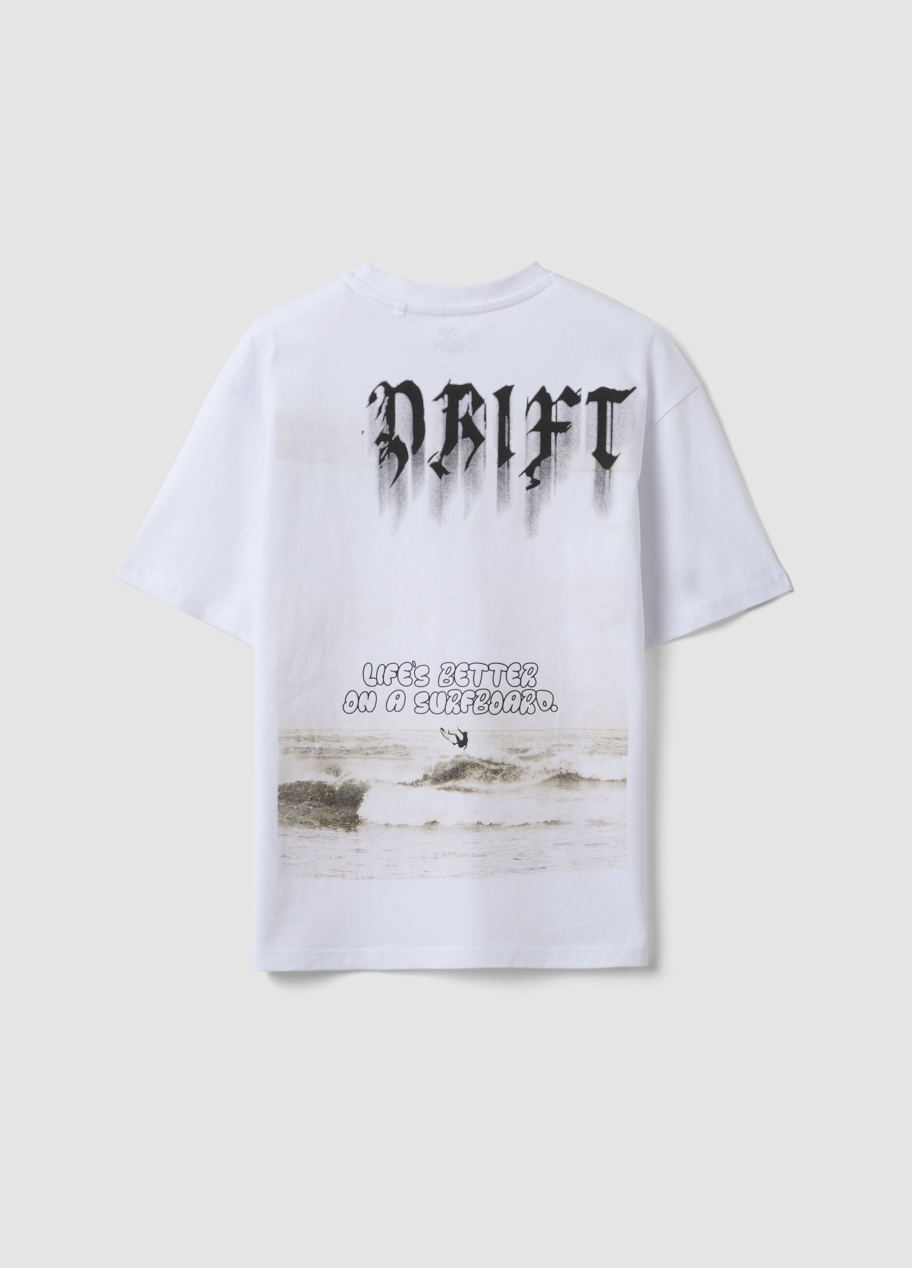 White short-sleeve pure cotton oversized-fit boys&rsquo; T-shirt