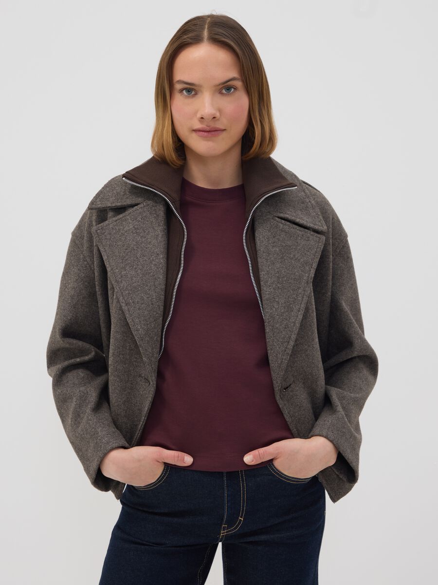 Giacca grigia doppiopetto regular fit con zip e bottoni_1