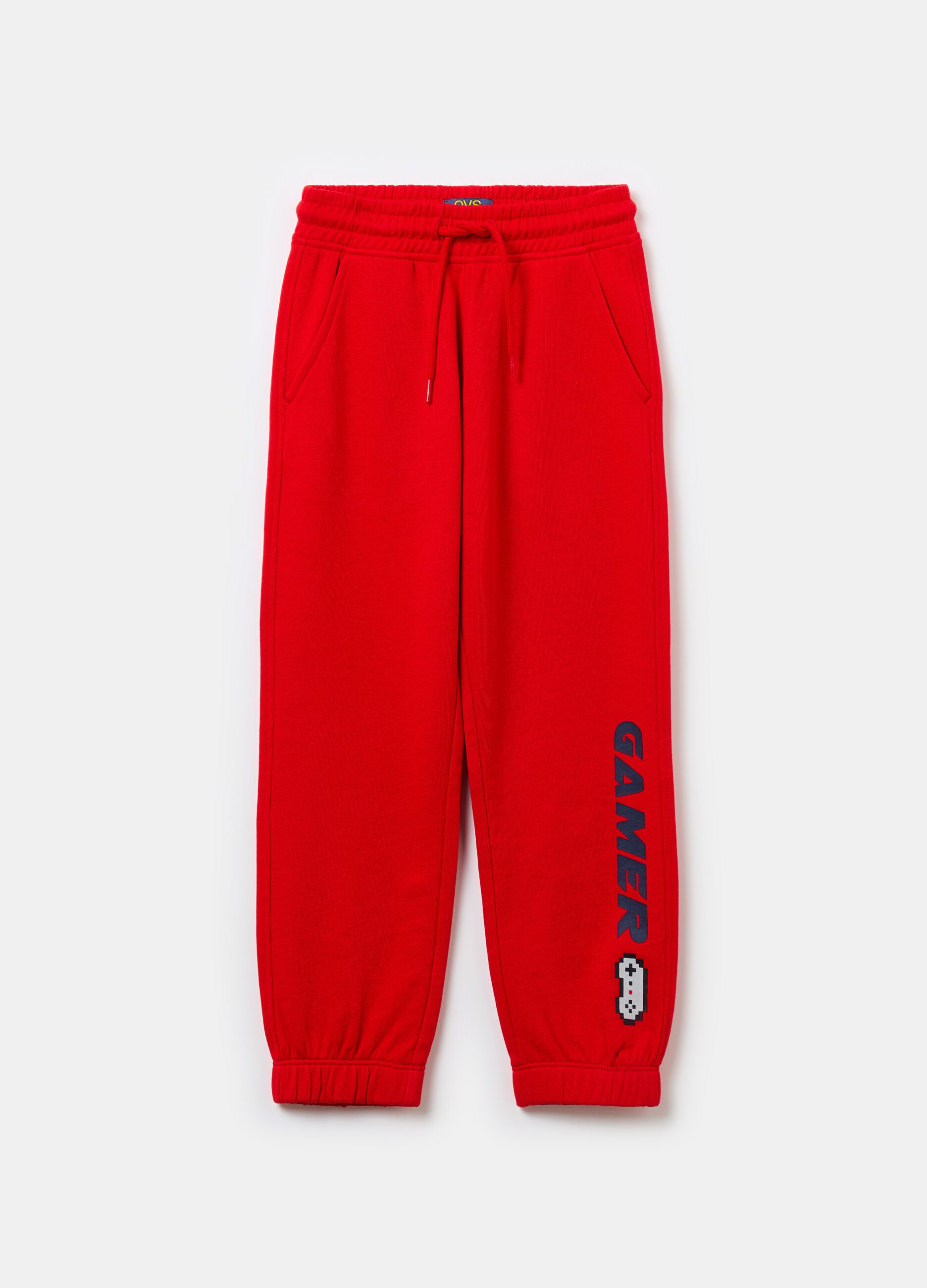 Fleece joggers with drawstring and print