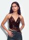 Brown sequin stretch-fabric top_0
