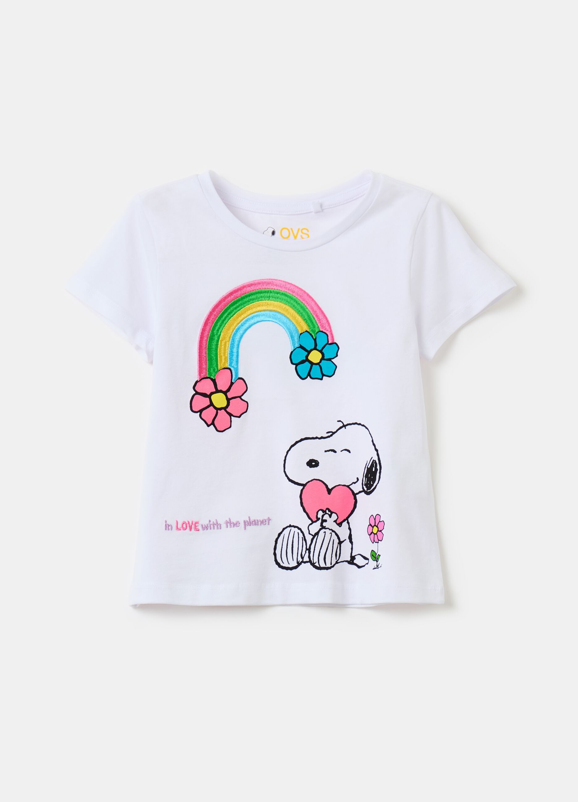 Camiseta con estampado Snoopy y bordados