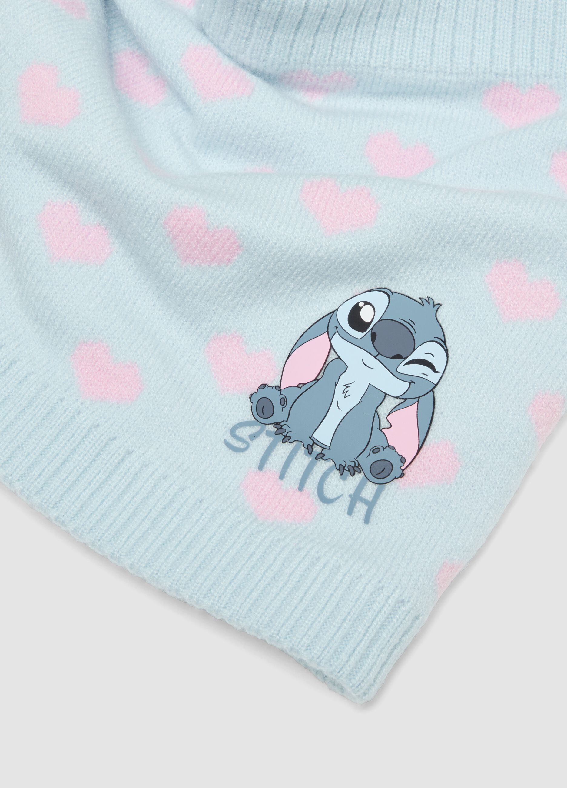 Blue stretch viscose scarf with Stitch print