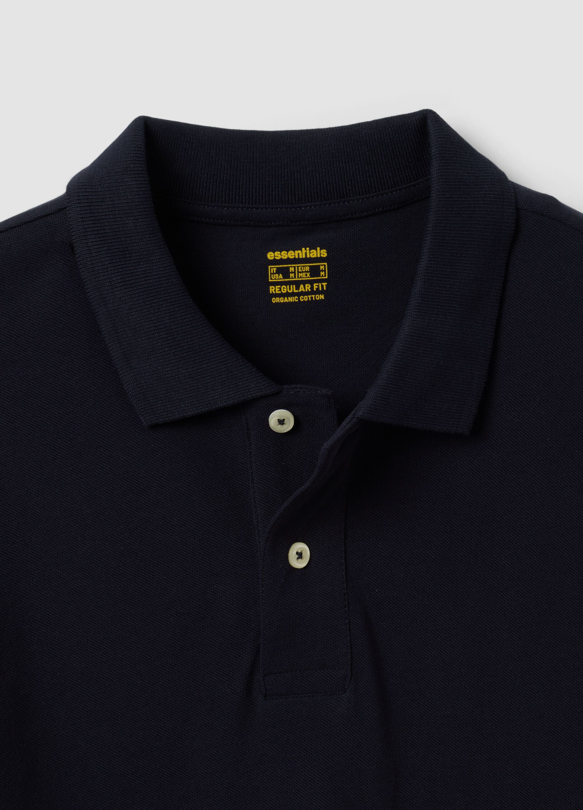 Polo azul de manga comprida regular fit em piqu&eacute; de algod&atilde;o org&acirc;nico puro