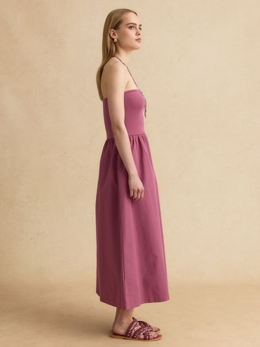 Pink strapless maxi dress in stretch cotton, regular fit_2