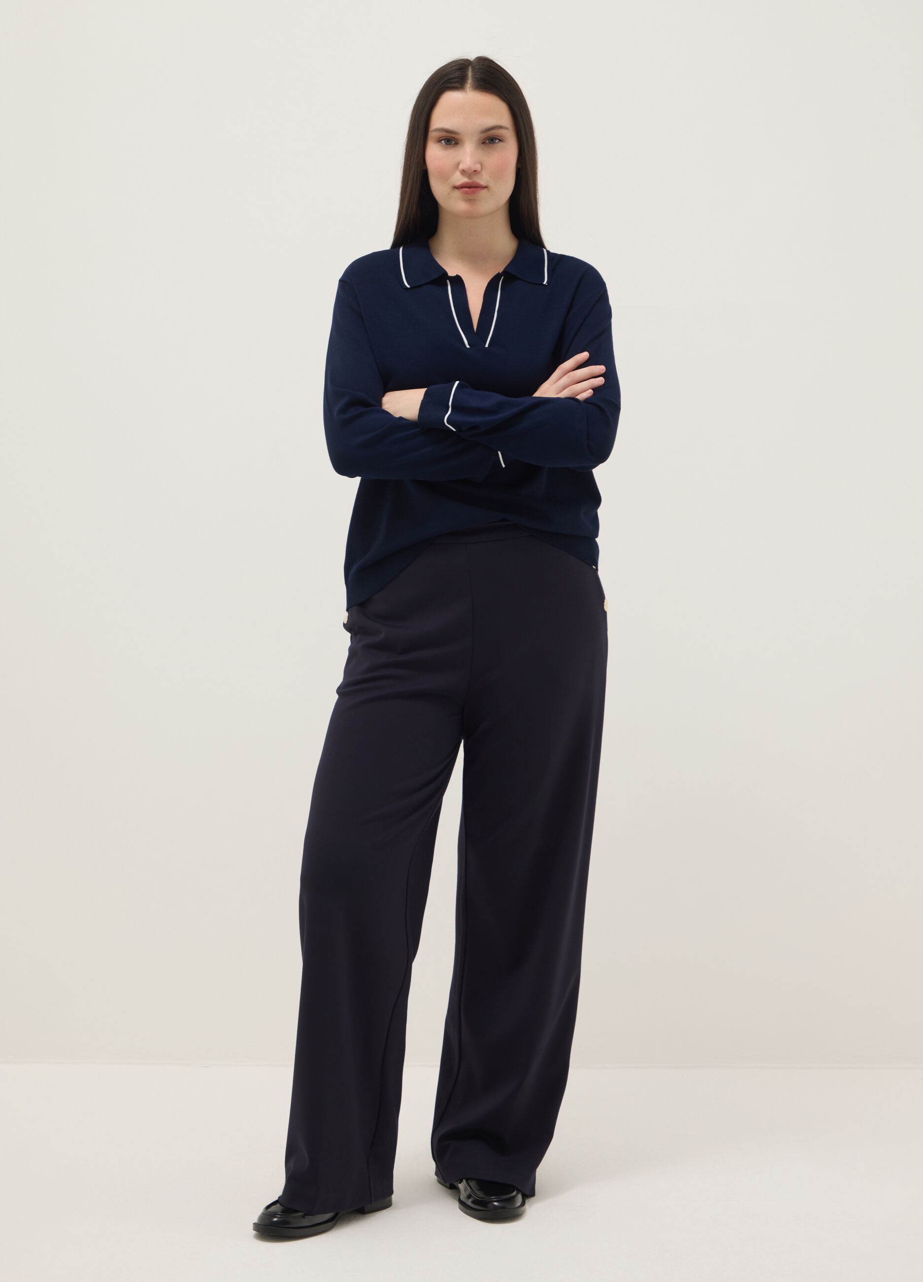 Blue viscose blend jumper with polo collar regular fit
