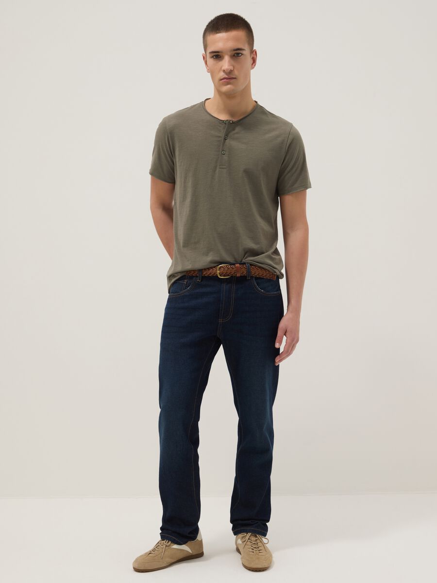 Green pure cotton t-shirt with seraph neckline, regular fit_2