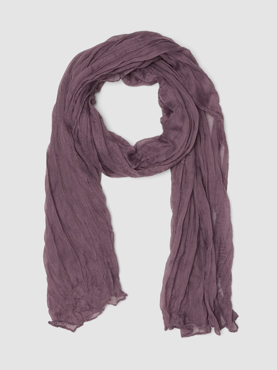 Purple semi-sheer crinkled-effect scarf_0