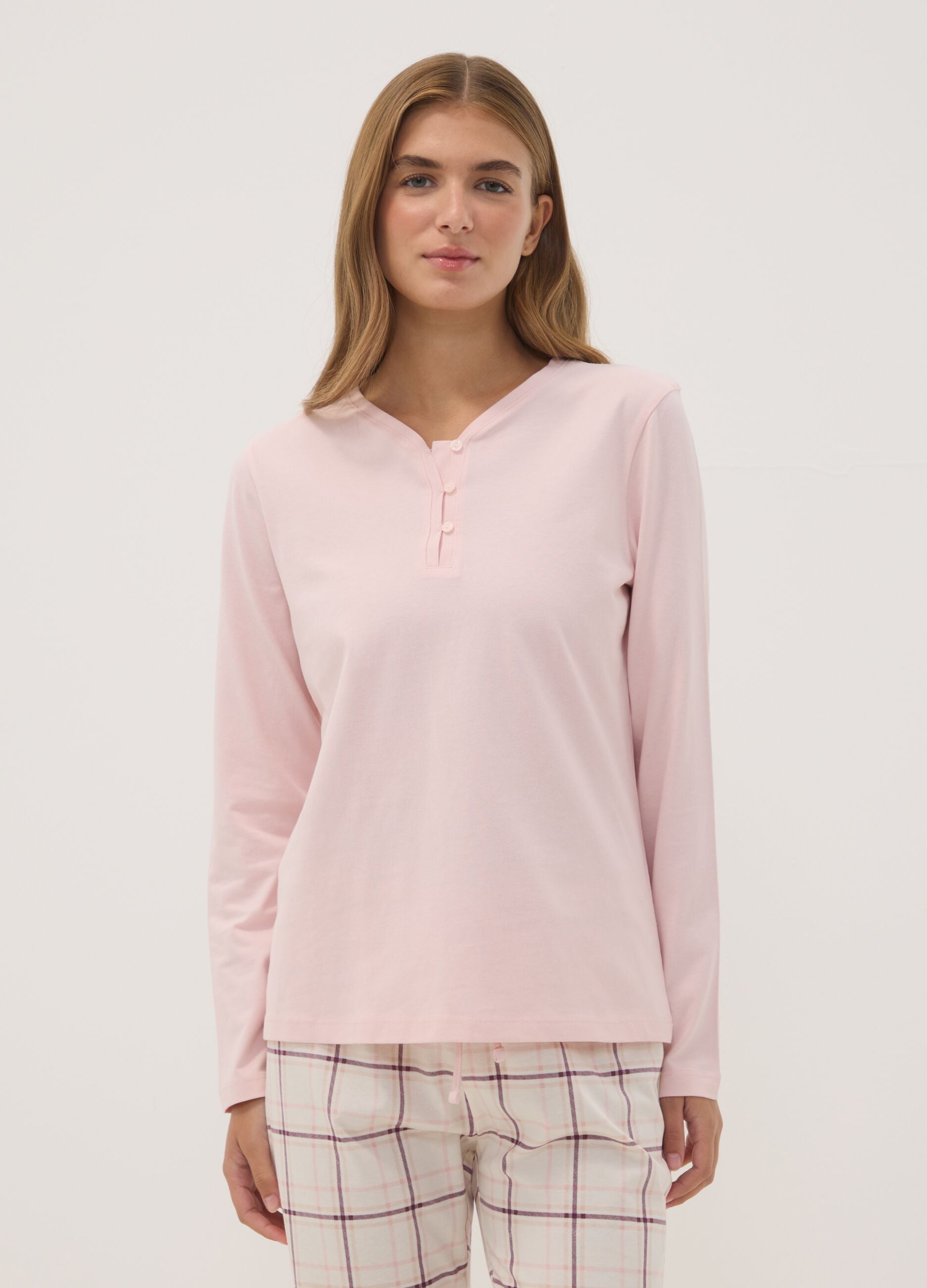Pigiama rosa in puro cotone organico con girocollo