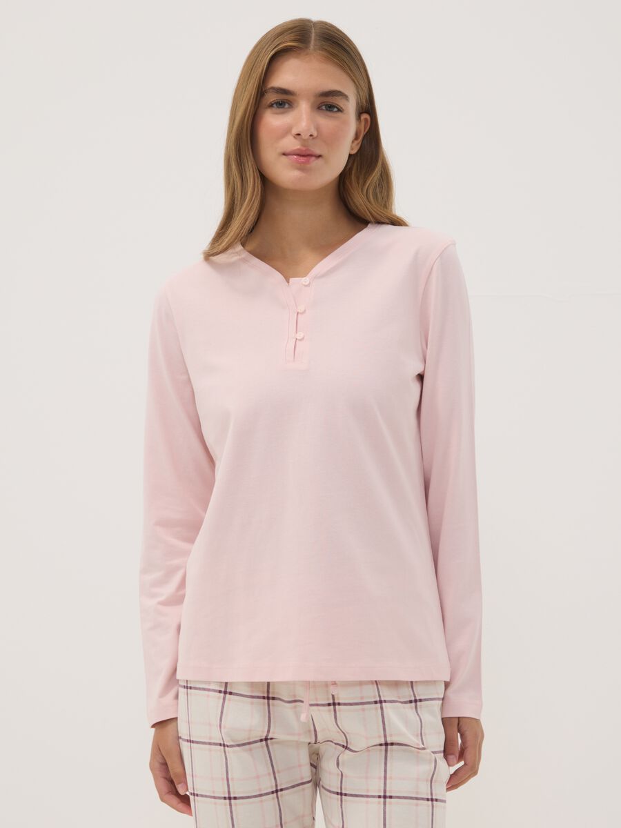 Pigiama rosa in puro cotone organico con girocollo_1