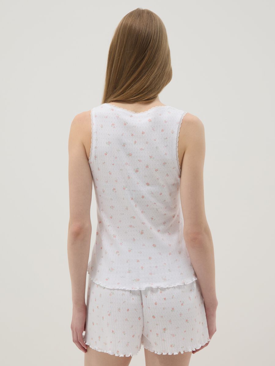 Sleeveless white regular fit cotton pyjama t-shirt_2