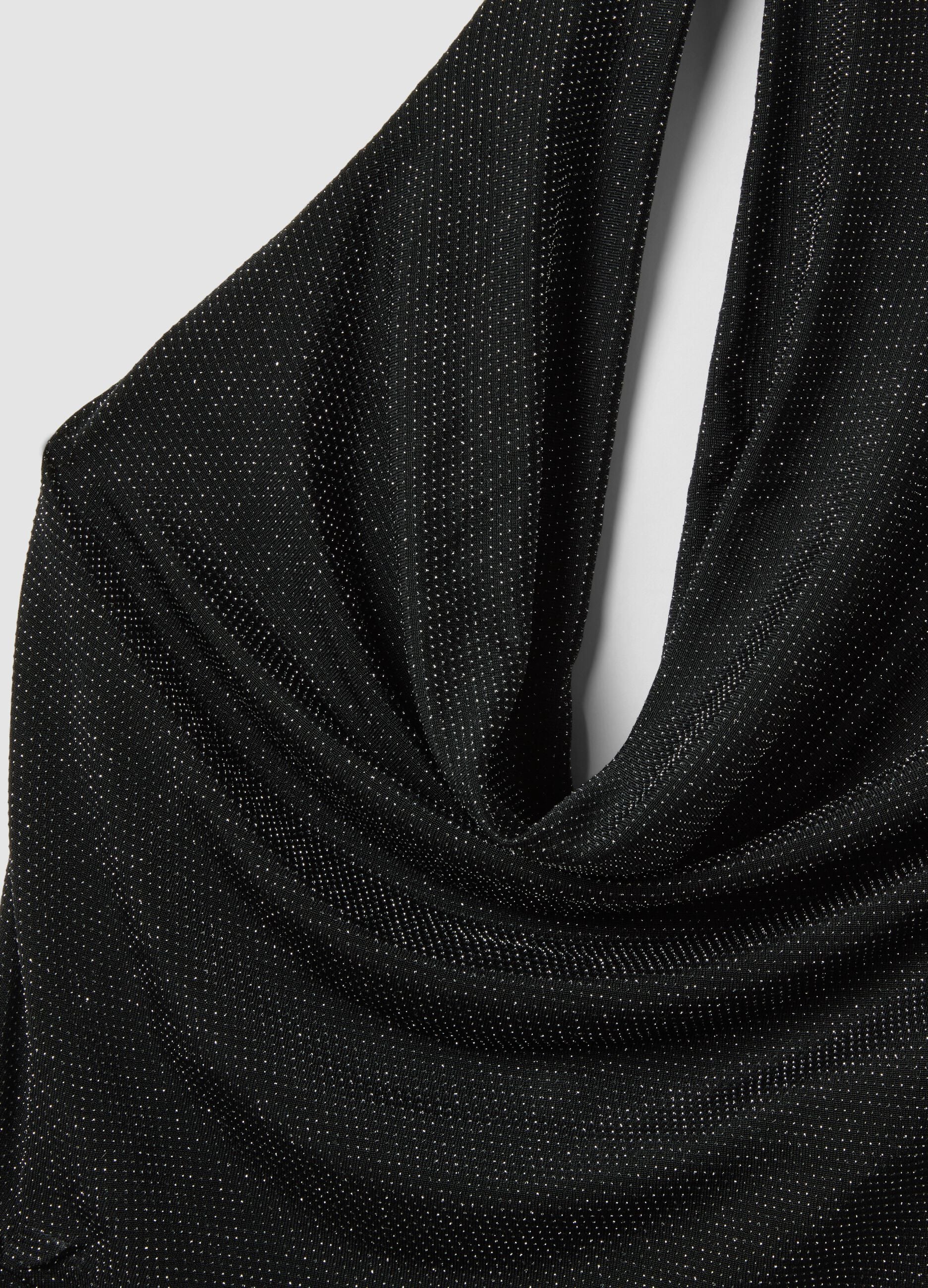 Black stretch top with draped neckline