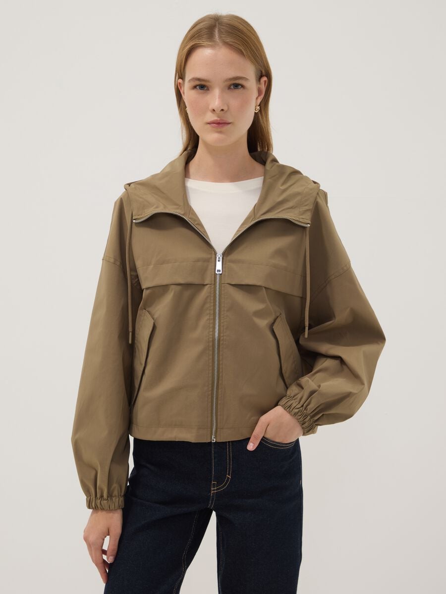Beige hooded jacket with zip_1