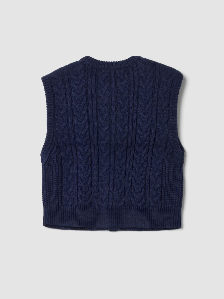 Blue crew-neck cable-knit wool-blend gilet_2